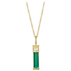 Faye Kim 18 Karat Gold Green Tourmaline Diamond Baguette Pendant Necklace