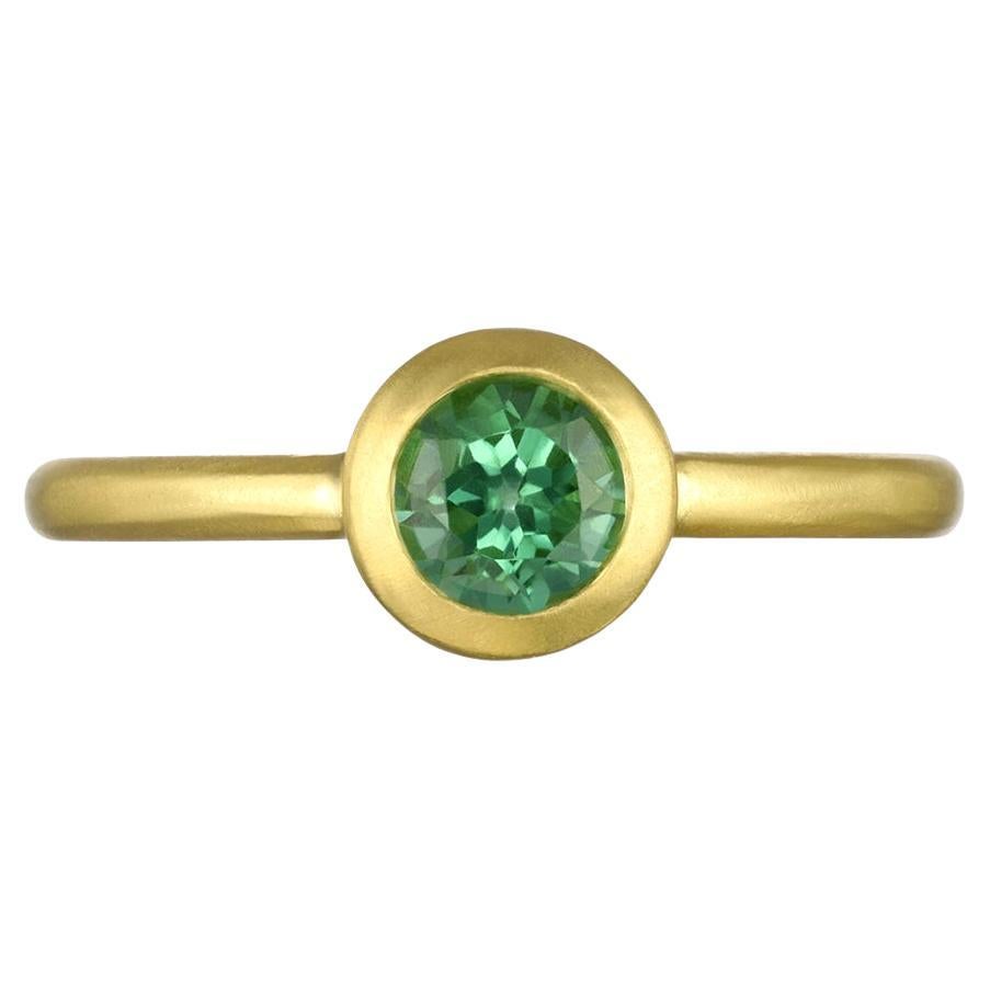 Faye Kim 18 Karat Gold Green Tourmaline Round Bezel Ring