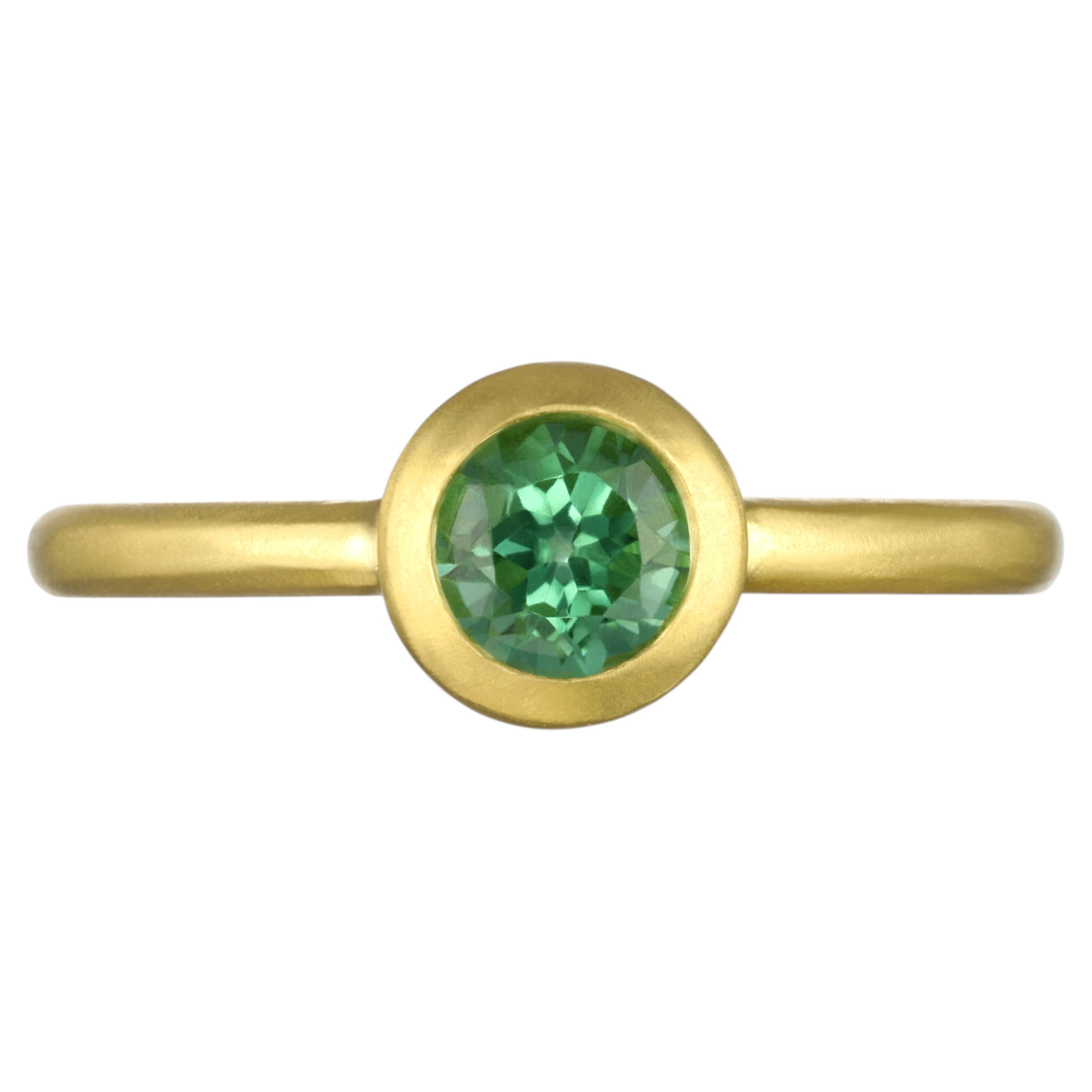Faye Kim 18 Karat Gold Green Tourmaline Round Bezel Ring