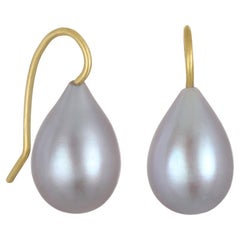 Faye Kim 18 Karat Gold Grey Freshwater Pearl Drop Earrings