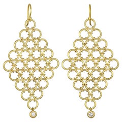 Faye Kim 18 Karat Gold Handmade Diamond Mesh Drop Earrings