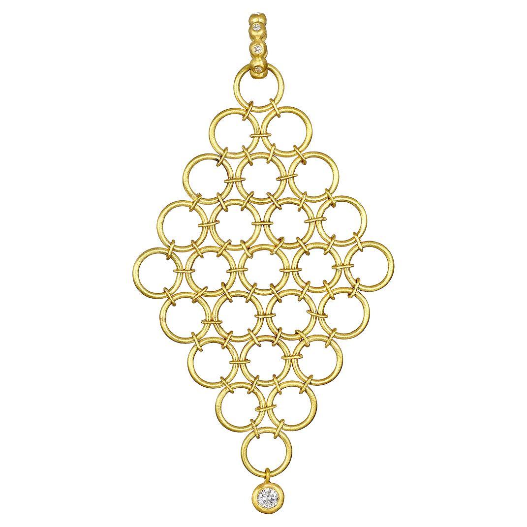 Faye Kim 18 Karat Gold Handmade Diamond Mesh Pendant