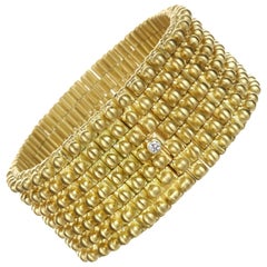 Faye Kim 18 Karat Gold Handmade Flexible Link Cuff Bracelet with Diamond Closure