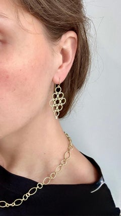 Faye Kim 18 Karat Gold Handmade Mesh Diamond Drop Earrings