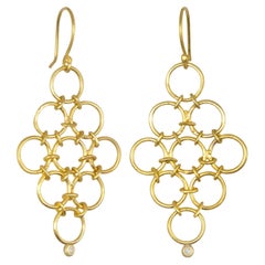 Faye Kim 18 Karat Gold Handmade Mesh Diamond Drop Earrings