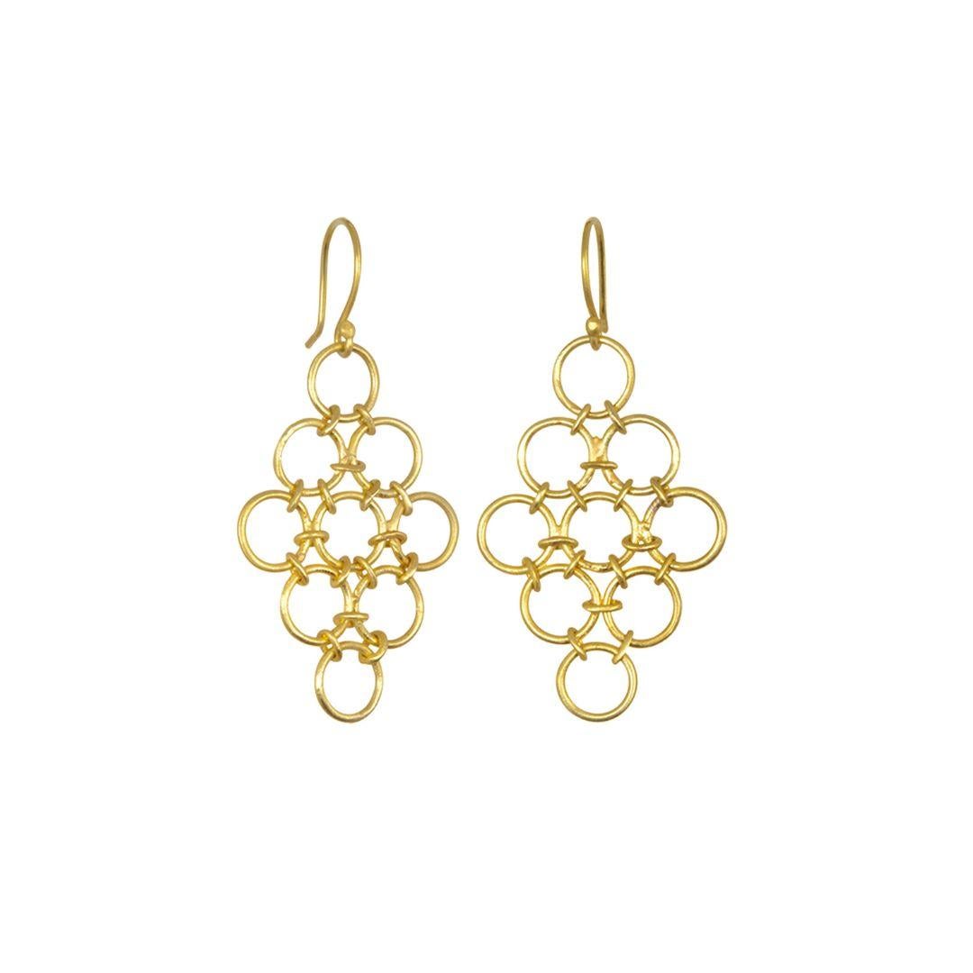 Contemporary Faye Kim 18 Karat Gold Handmade Mesh Drop Earrings For Sale