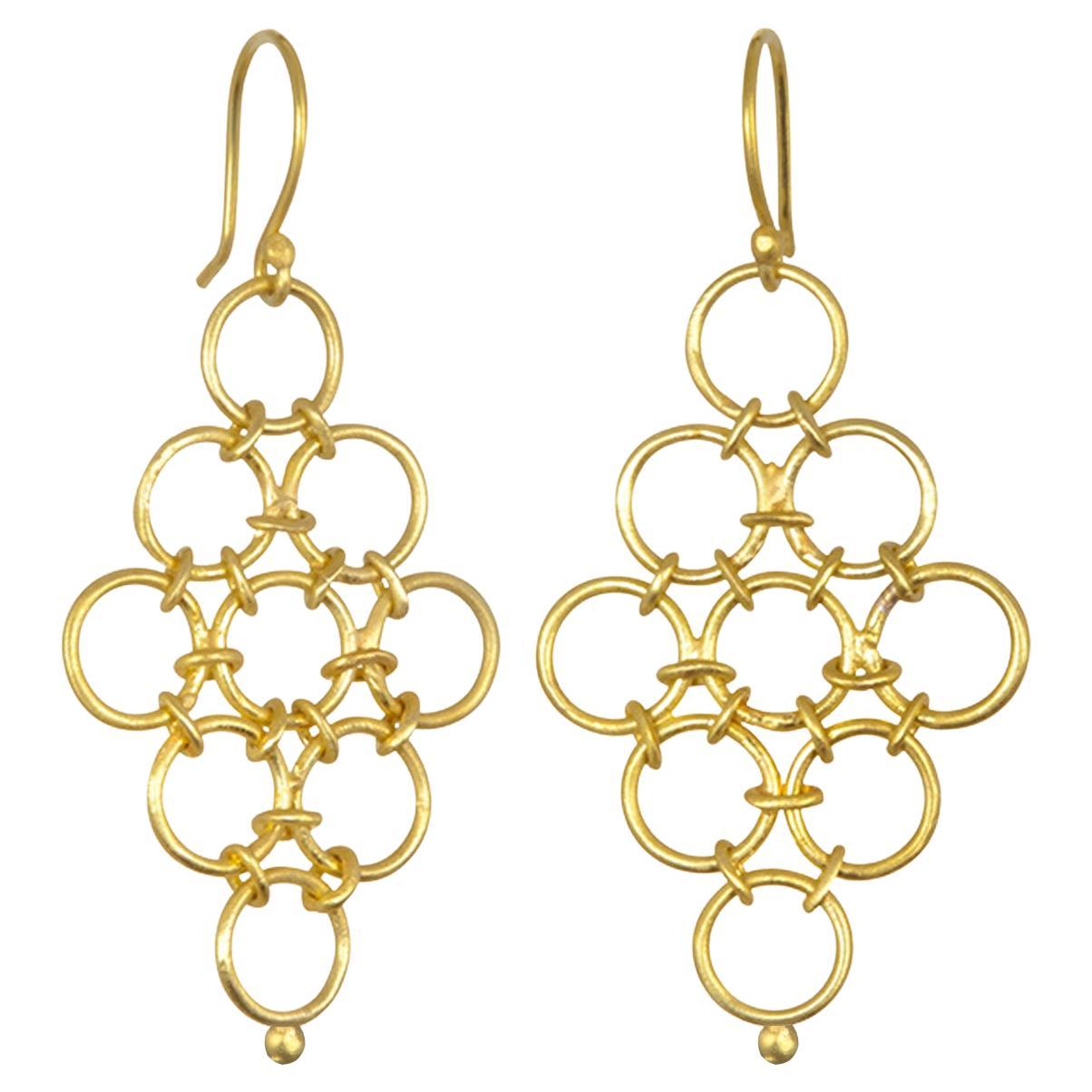 Faye Kim 18 Karat Gold Handmade Mesh Drop Earrings For Sale