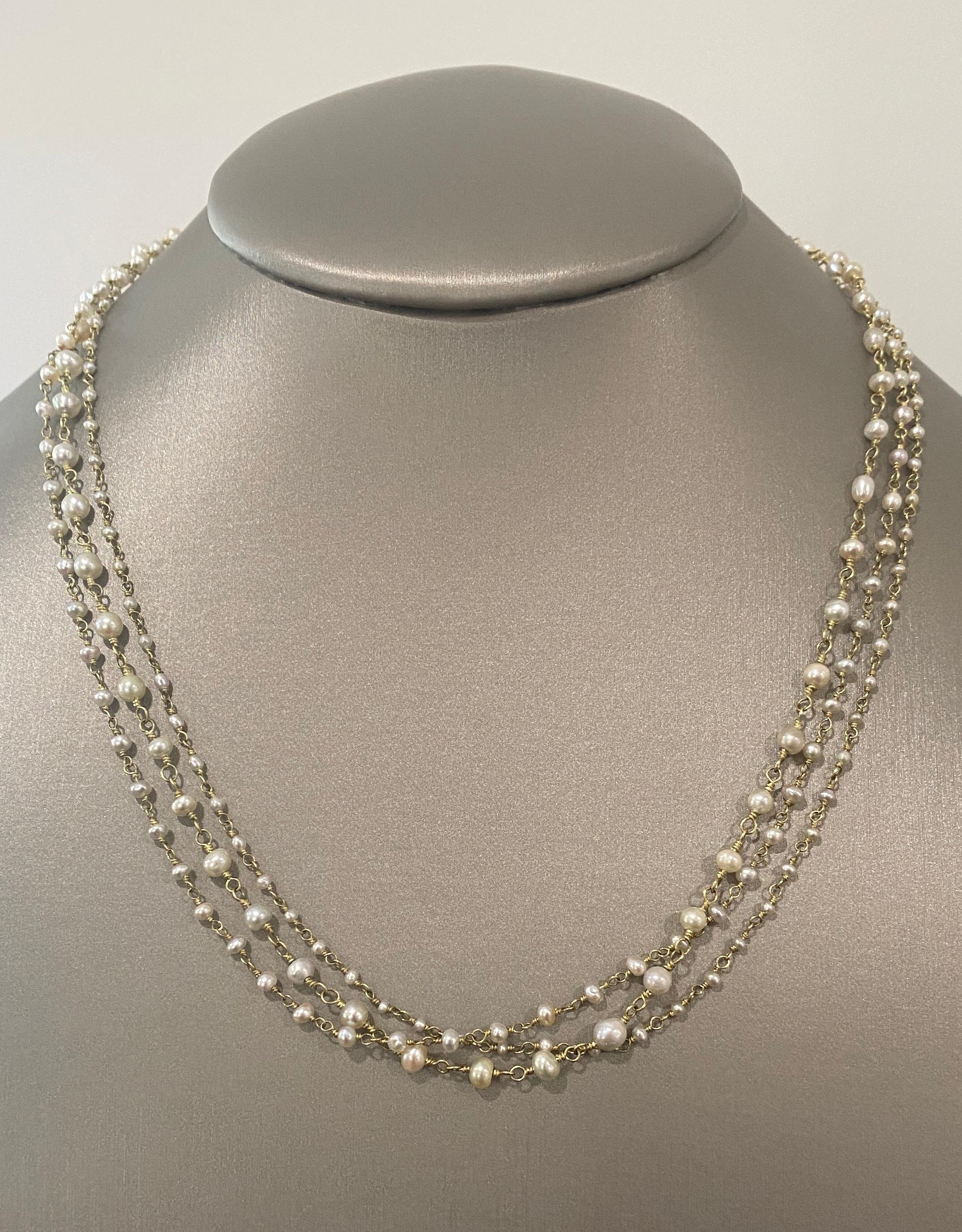 Faye Kim Collier à chaîne en or 18 carats et perles naturelles enveloppées à la main en vente 6