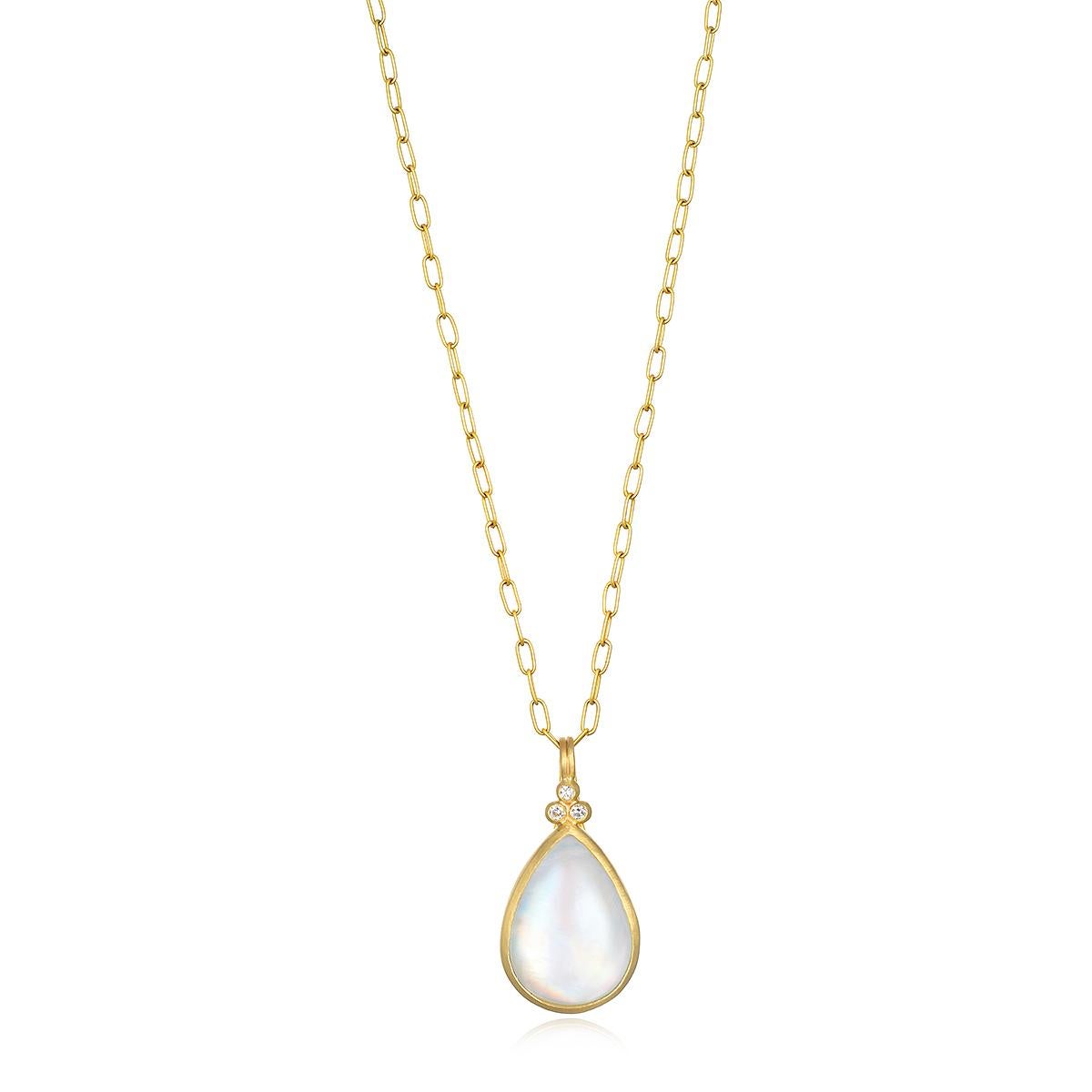 Rough Cut Faye Kim 18 Karat Gold Hinged Bail Moonstone Pendant Necklace