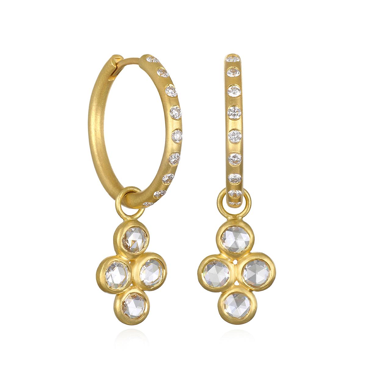 18 Karat Gold Creolen von Faye Kim mit blauen Saphir-Tropfen (Rosenschliff)