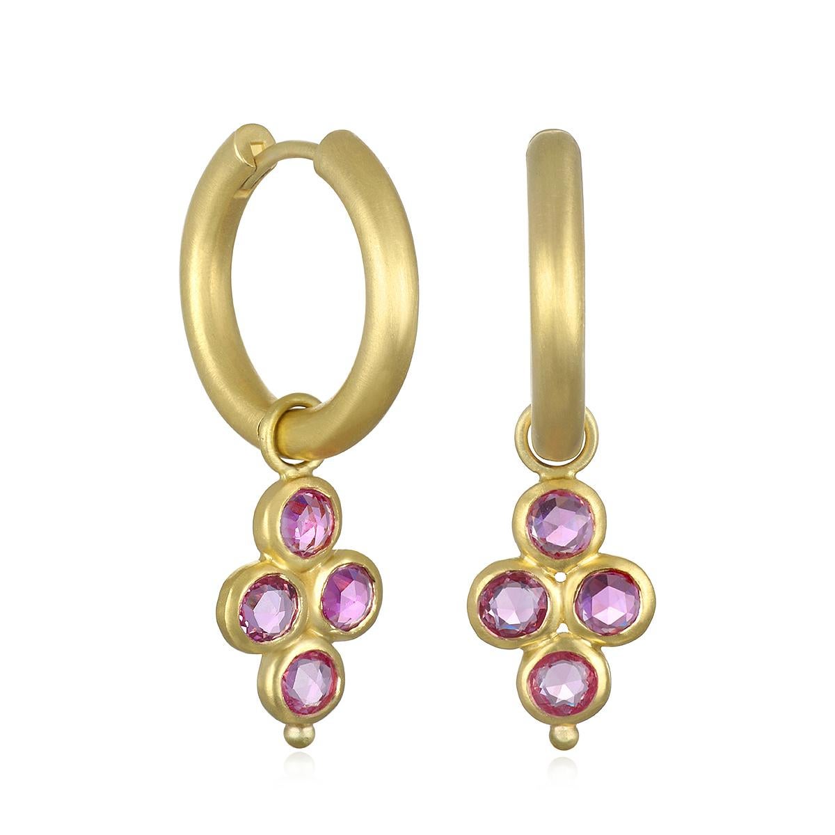 Rose Cut Faye Kim 18 Karat Gold Hoops with Blue Sapphire Drops For Sale