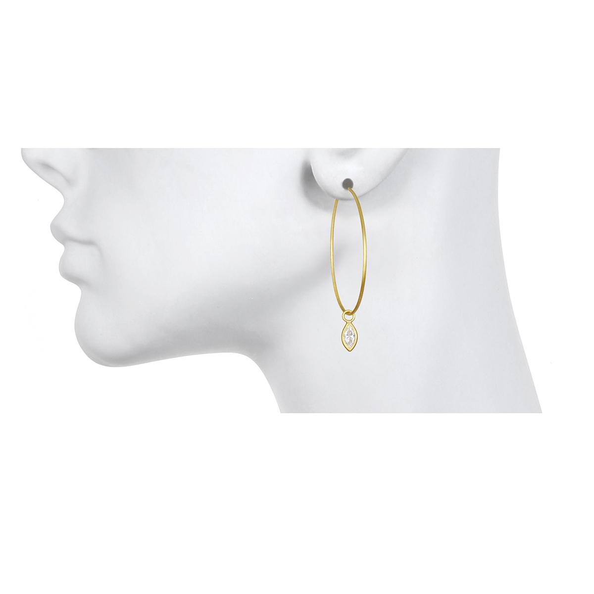Contemporary Faye Kim 18 Karat Gold Hoops with Marquise Diamond Drops