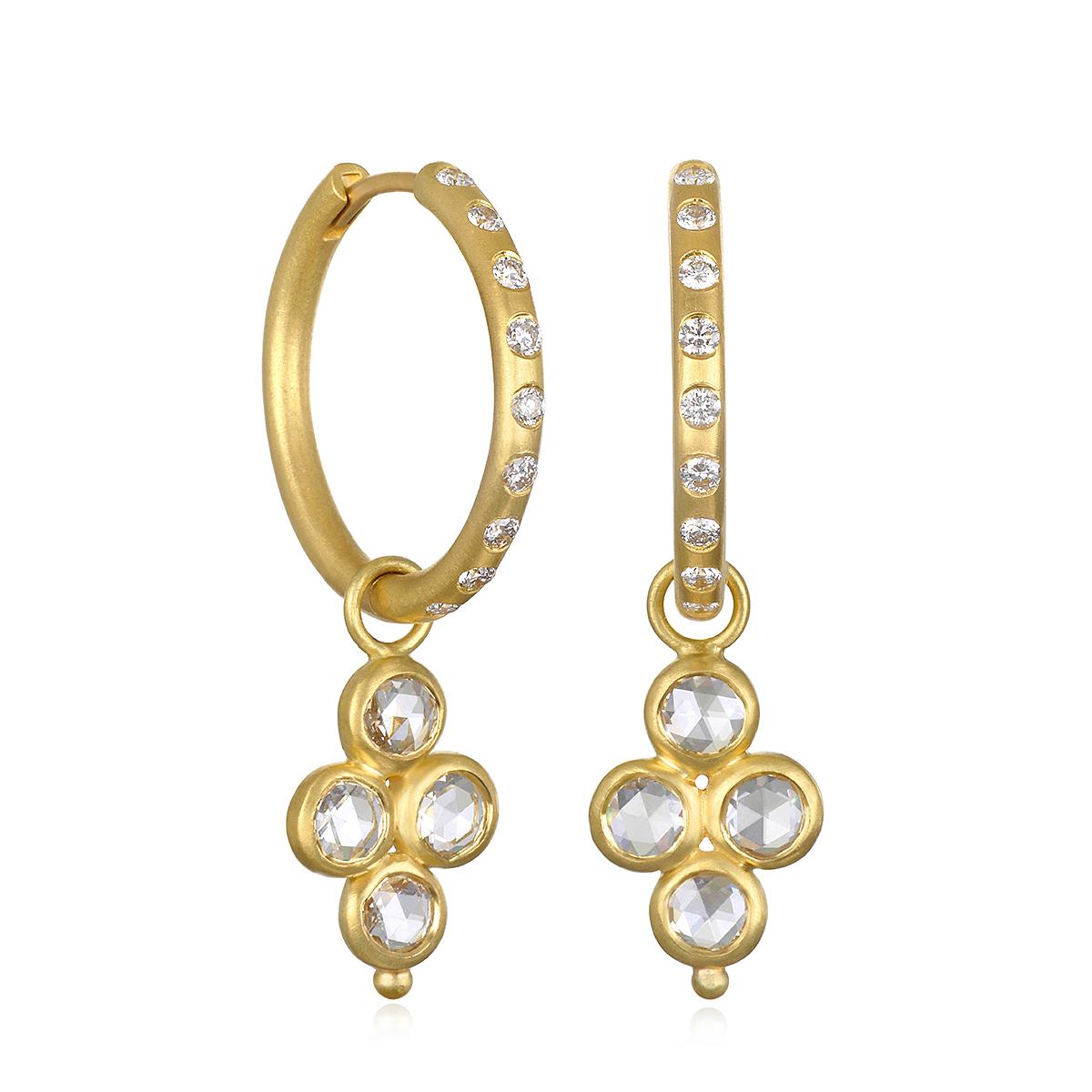 Contemporary Faye Kim 18 Karat Gold Hoops With Pink Sapphire Drops For Sale