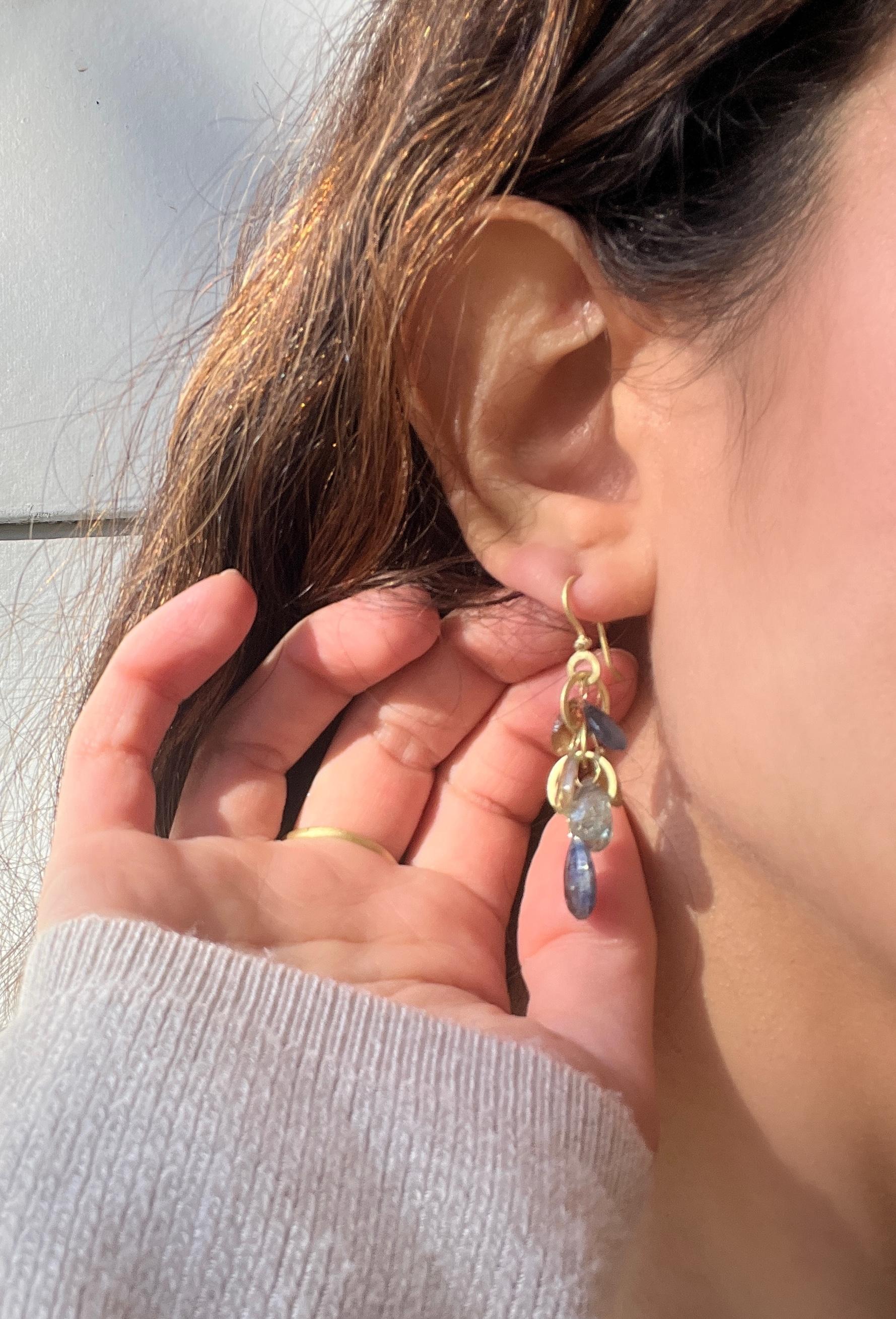 Faye Kim's one-of-a-kind 18 karat gold* Labradorite Briolette Earrings convey a modern design that offers understated elegance and a truly stylish, everyday look. Labradorite, which is treasured for its remarkable play of color, is believed to be a