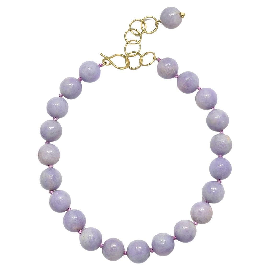 Faye Kim 18 Karat Gold Lavender Jade Bead Necklace For Sale