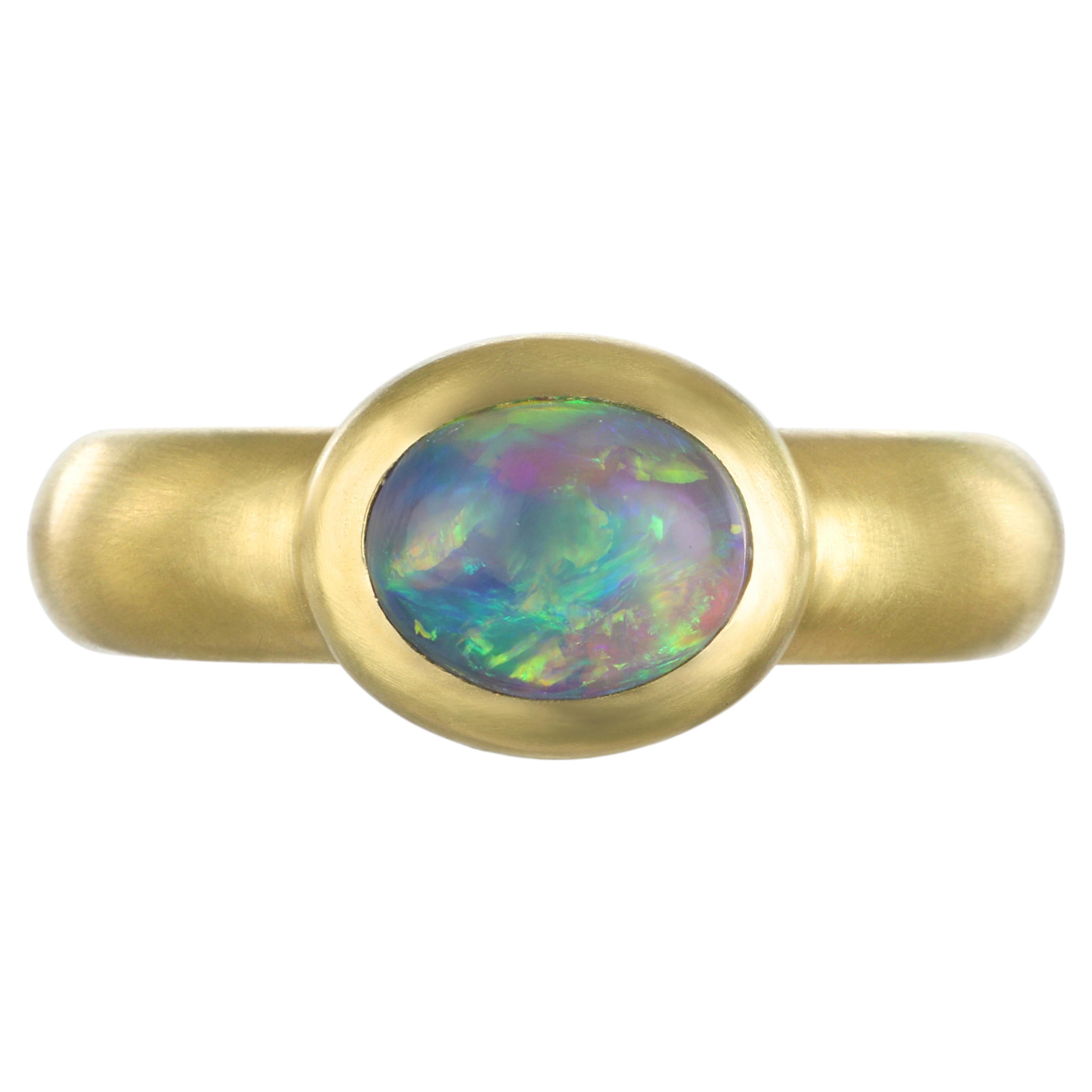 Faye Kim 18 Karat Gold Lightning Ridge Black Opal Ring For Sale