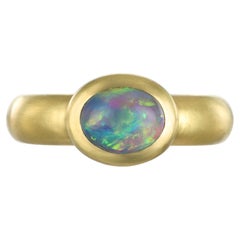 Faye Kim 18 Karat Gold Lightning Ridge Black Opal Ring