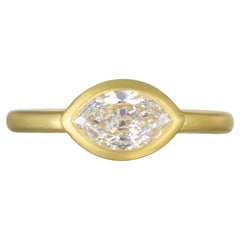 Faye Kim 18 Karat Gold Marquise Diamond Bezel Ring, 1.01 Carat, Size 7.5