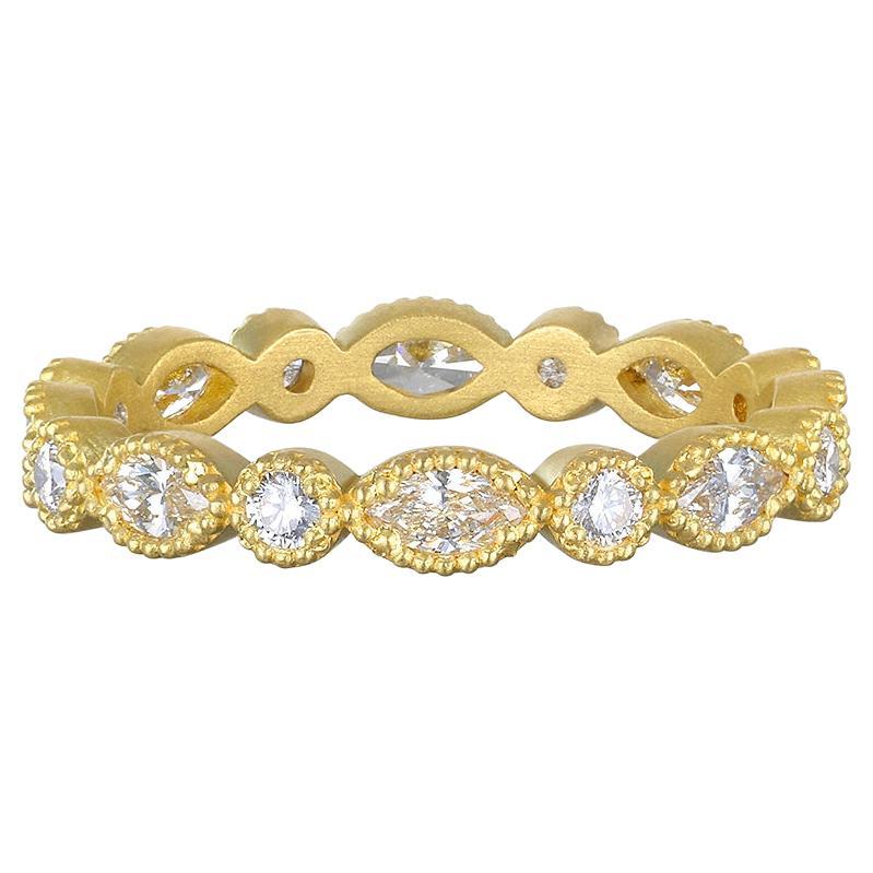 Faye Kim 18 Karat Gold Marquise/runder Diamant Eternity Band im Angebot