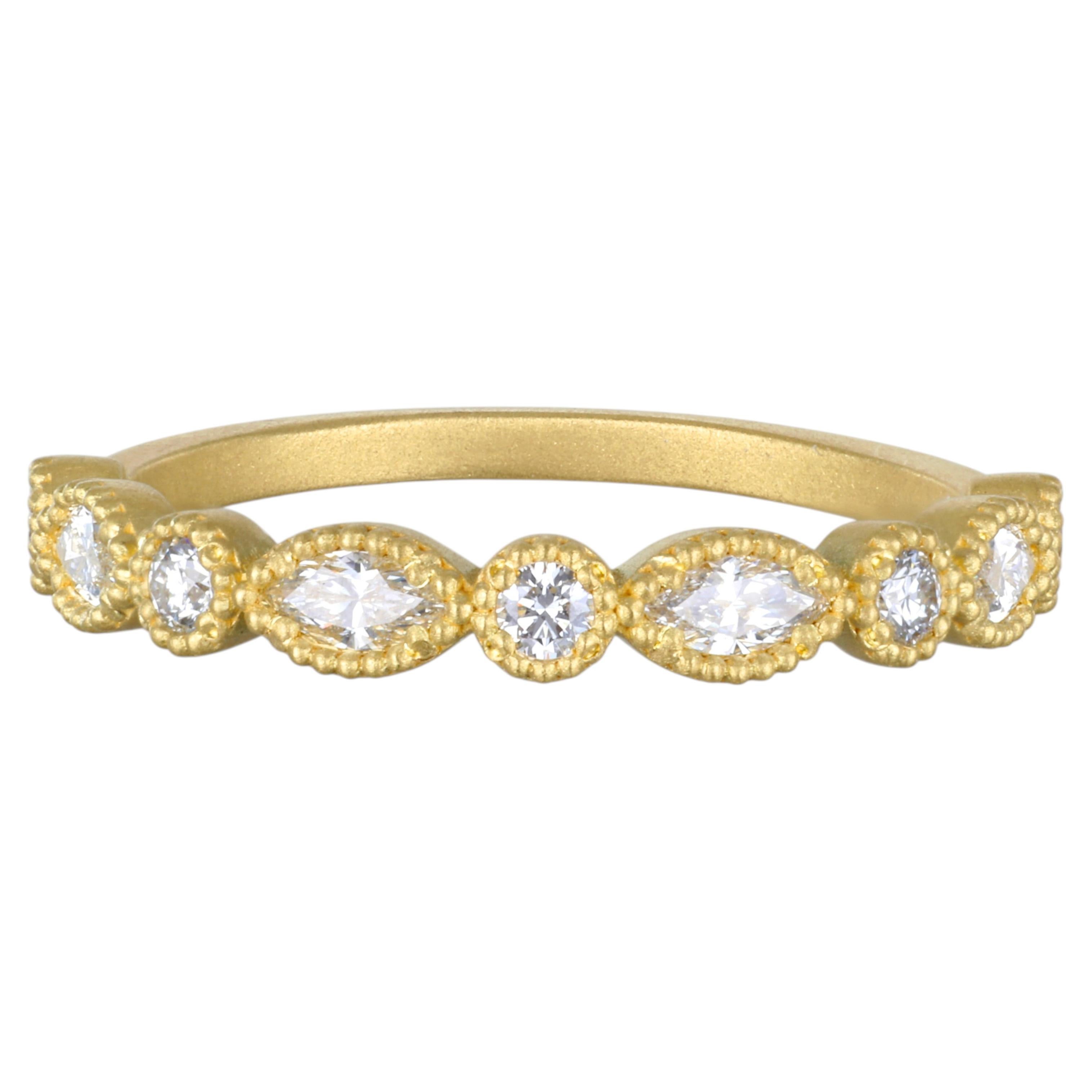 Faye Kim 18 Karat Gold Marquise/Round Diamond Half Eternity Band For Sale