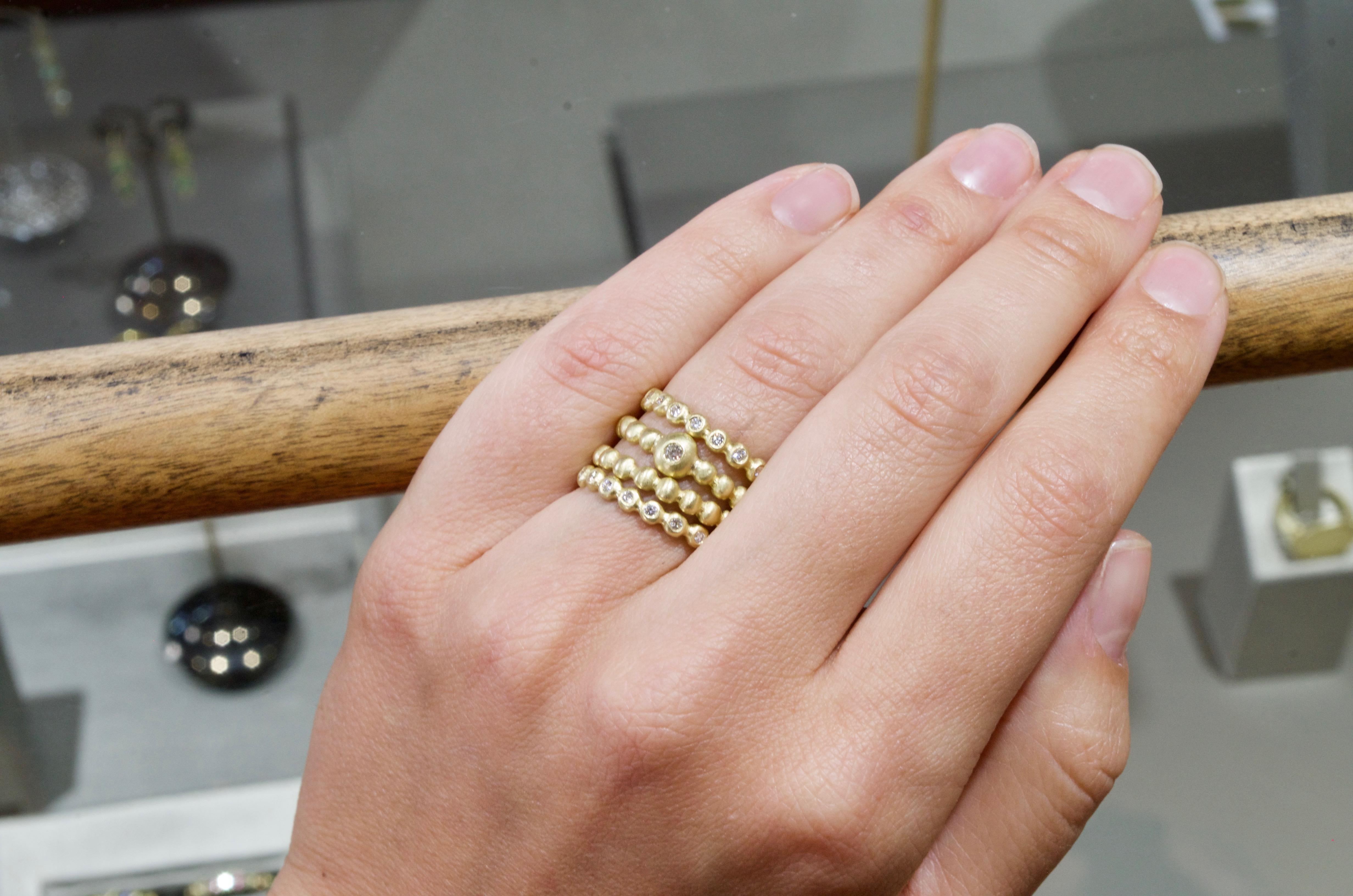 Women's or Men's Faye Kim 18 Karat Gold Medium Diamond Granulation Bead Ring For Sale