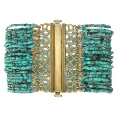 Faye Kim 18 Karat Gold Micro Heshi Turquoise Beaded Bracelet