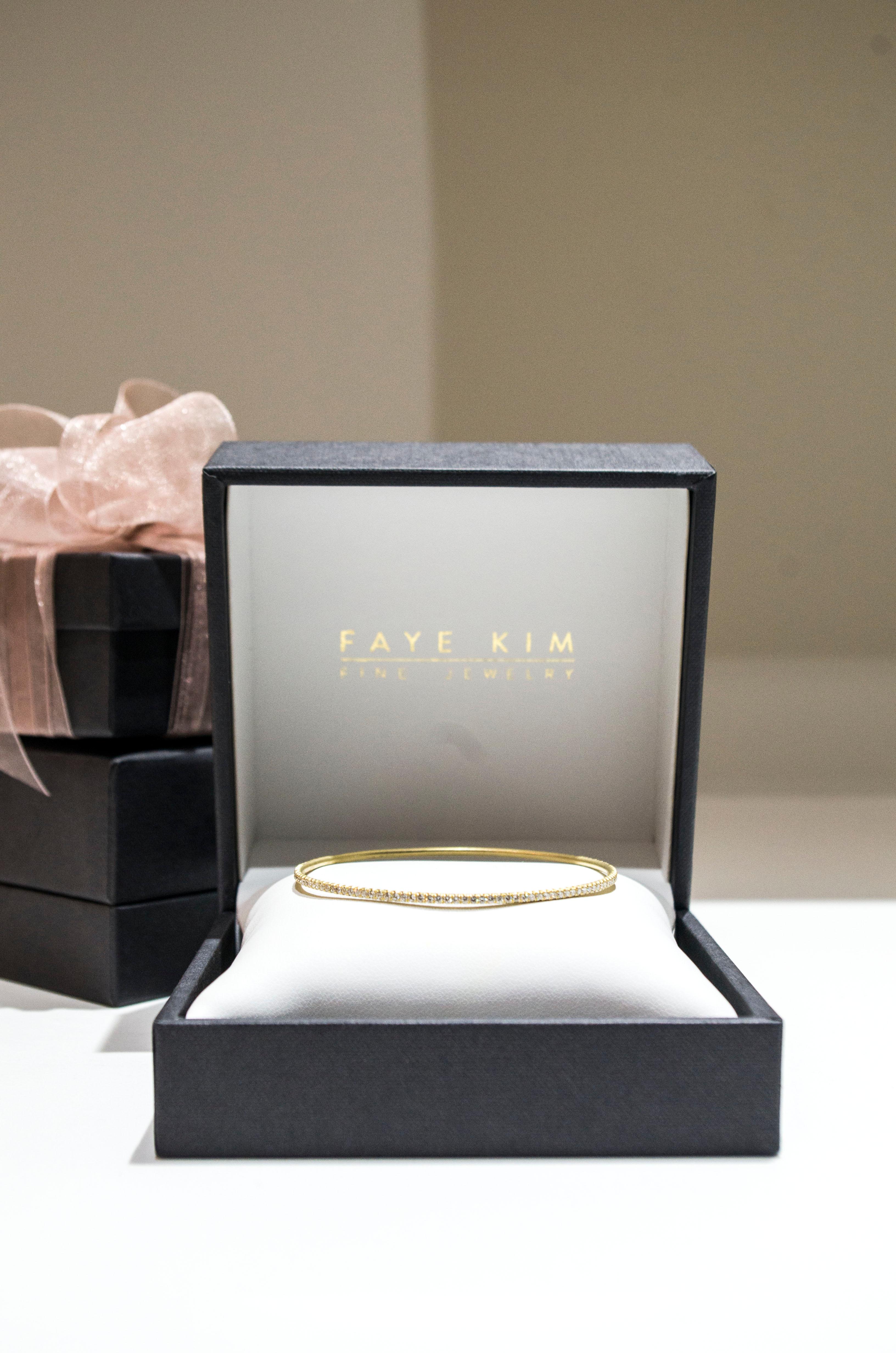 Faye Kim 18 Karat Gold Micro Pave Diamond Eternity Bangle Bracelet For Sale 2