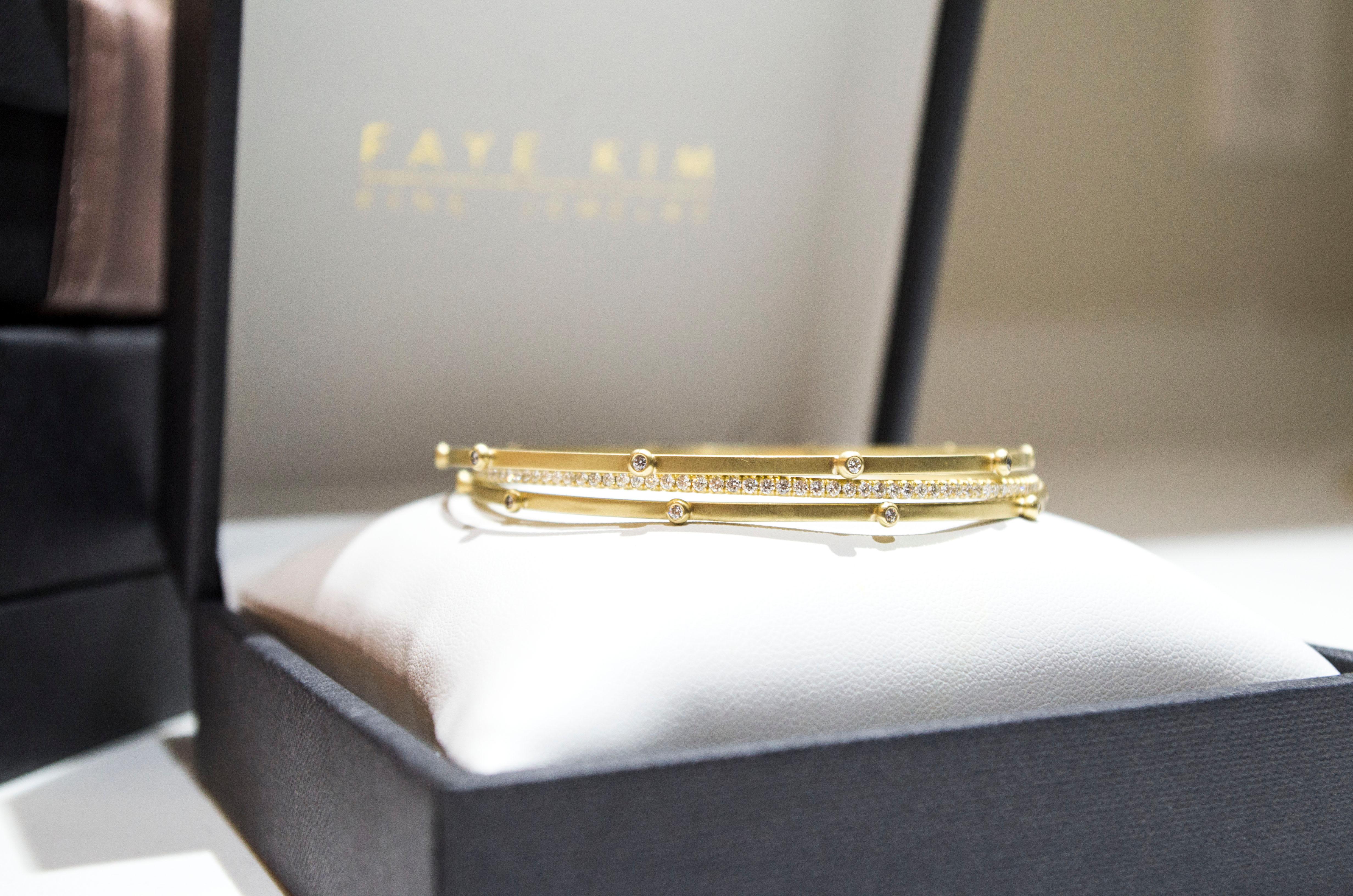 Women's or Men's Faye Kim 18 Karat Gold Micro Pave Diamond Eternity Bangle Bracelet For Sale
