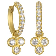 Faye Kim 18 Karat Gold Micro Pave Hoops with Triple Diamond Drops