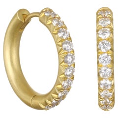 Faye Kim 18 Karat Gold Micro Pave Medium Hinged Hoop Earrings