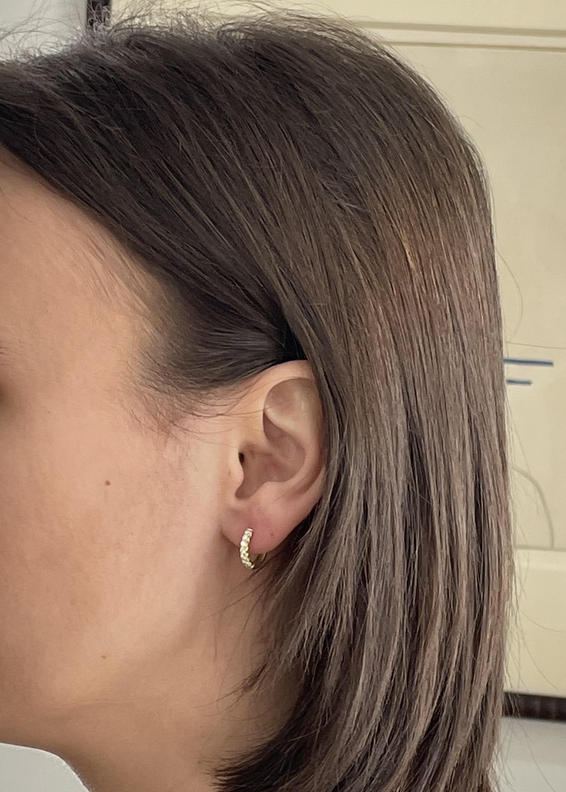 Les boucles d'oreilles modernes et intemporelles en or 18 carats Micro Pave Small Hinged Hoop Ears de Faye Kim s'adapteront à tous les styles et à toutes les garde-robes, ajoutant de l'éclat à toutes les occasions ! 

Diamants .26 tcw
Longueur