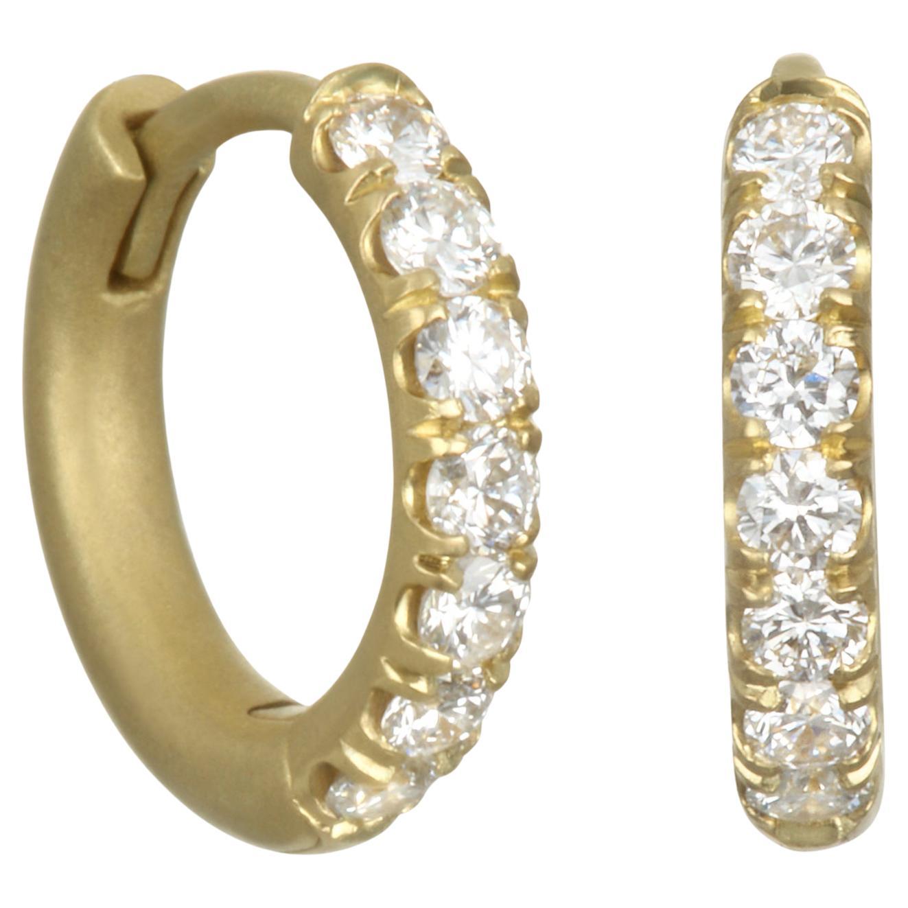 Faye Kim 18 Karat Gold Micro Pave Small Hinged Hoop Earrings For Sale