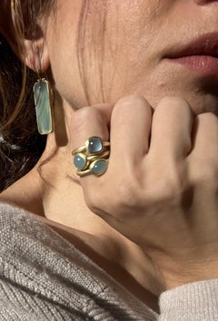 Faye Kim 18 Karat Gold Round Milky Aqua Bezel Ring