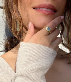 Faye Kim 18 Karat Gold Milky Aquamarine Cushion Bezel Ring