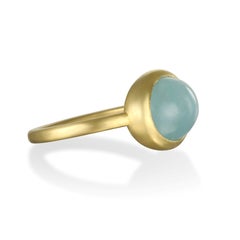 Faye Kim 18 Karat Gold Milky Aquamarine Oval Bezel Ring, 4.20 cts