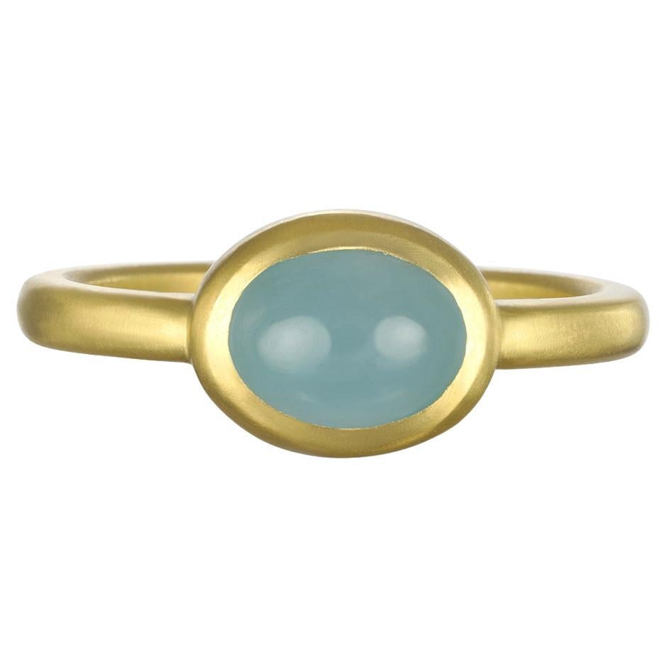 Faye Kim 18 Karat Gold Milky Aquamarine Oval Bezel Ring For Sale