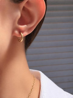 Faye Kim 18 Karat Gold Hoop Earrings with Posts, 3/8" Diameter, USA