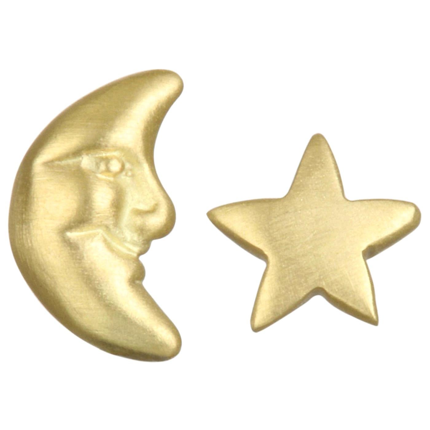 Faye Kim 18 Karat Gold Moon and Star Stud Earrings