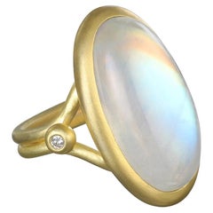 Antique Faye Kim 18 Karat Gold Moonstone and Diamond Ring