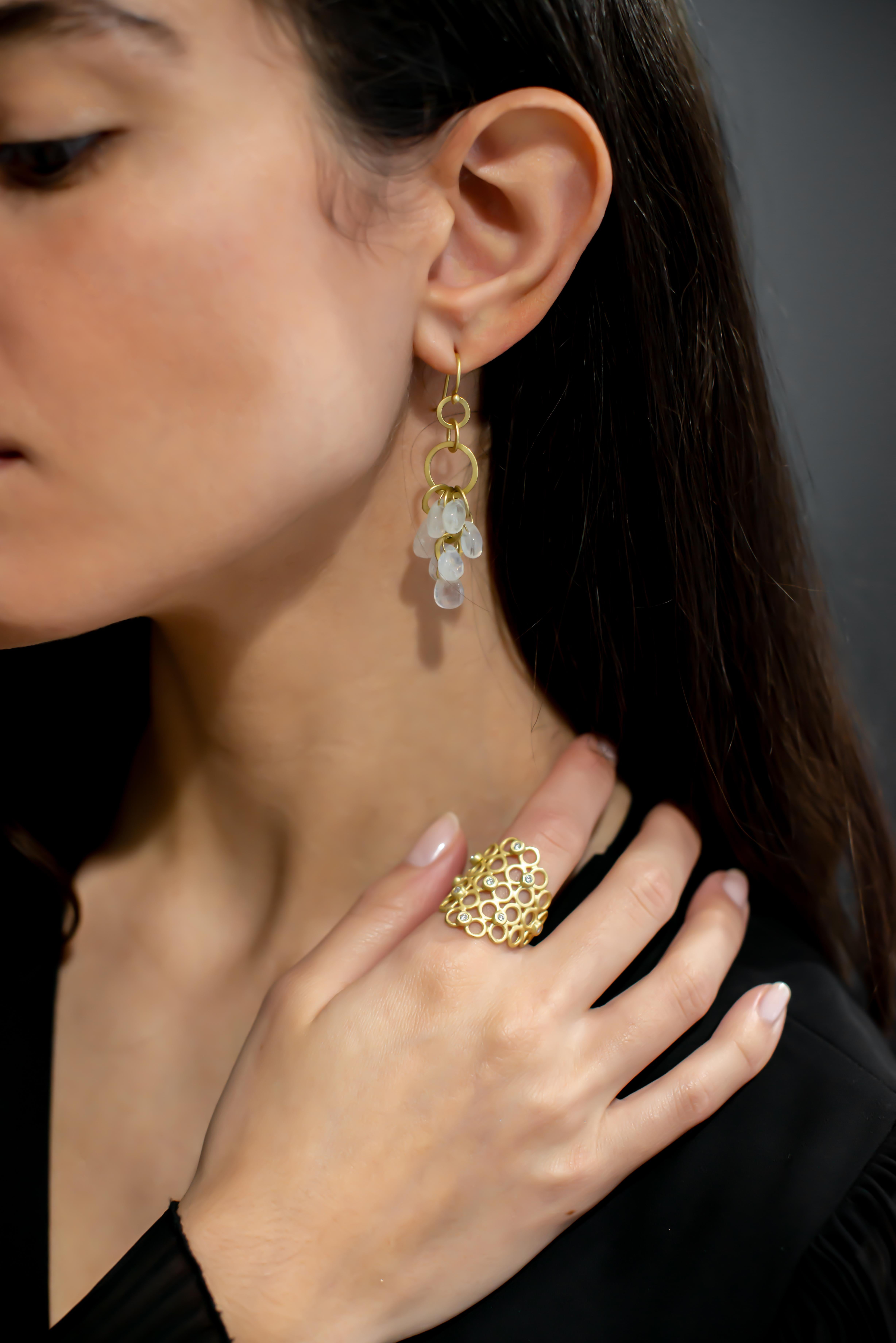 Contemporary Faye Kim 18 Karat Gold Moonstone Briolette Fringe Earrings For Sale