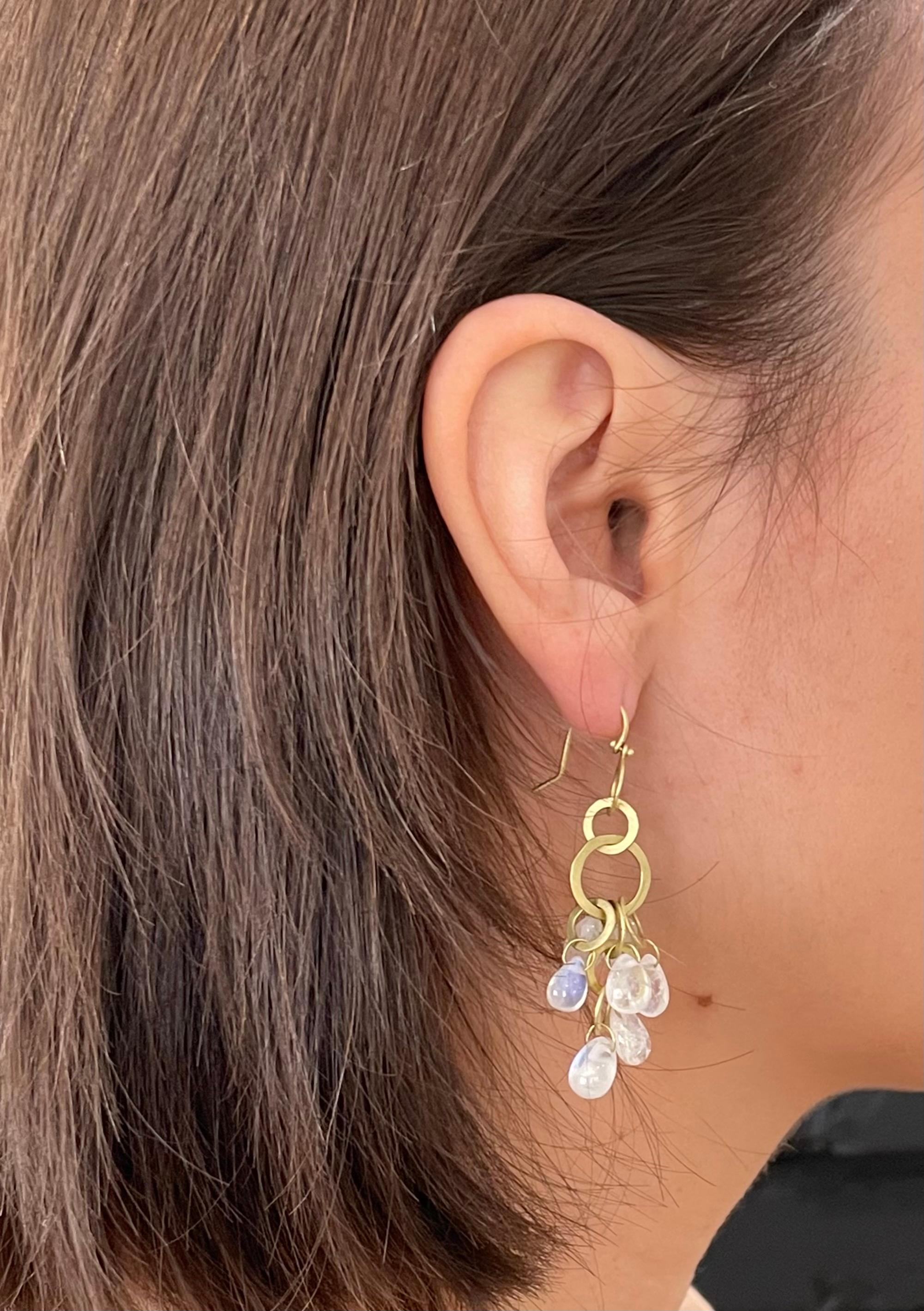 Faye Kim 18 Karat Gold Moonstone Briolette Fringe Earrings For Sale 1