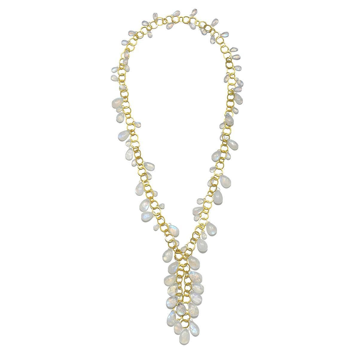 Faye Kim 18 Karat Gold Moonstone 36" Fringe Necklace