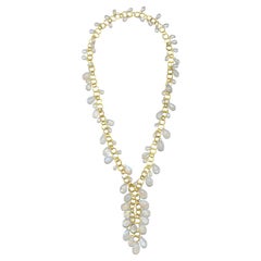 Faye Kim 18 Karat Gold Moonstone 36" Fringe Necklace