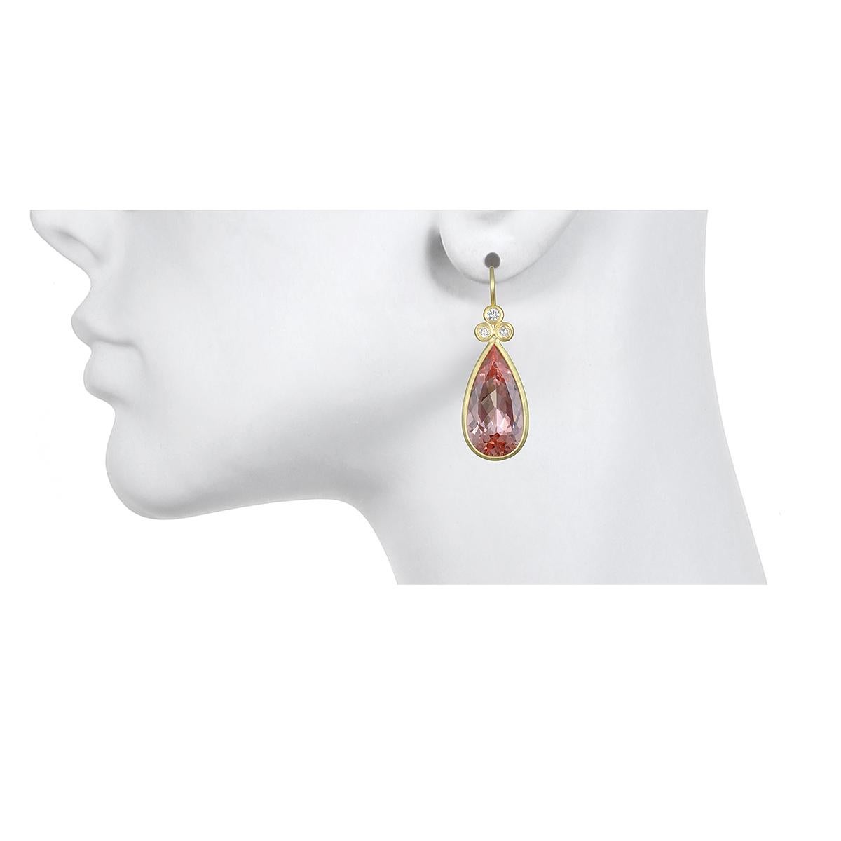Pear Cut Faye Kim 18 Karat Gold Morganite and Diamond Earrings