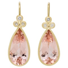 Faye Kim 18 Karat Gold Morganite and Diamond Earrings