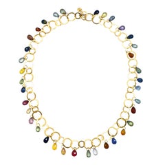 Faye Kim 18 Karat Gold Multi-Color Sapphire Briolette Fringe Necklace