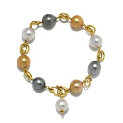 Faye Kim Pulsera de eslabones de oro con perlas barrocas multicolor de los Mares del Sur y oro de 18 quilates