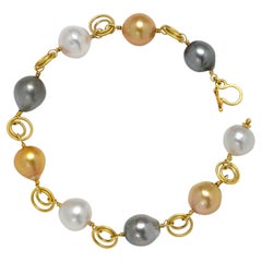 Faye Kim Pulsera de eslabones de oro con perlas barrocas multicolor de los Mares del Sur y oro de 18 quilates