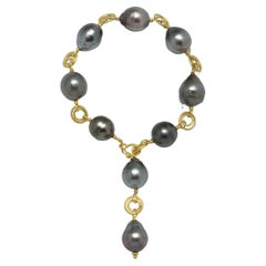 Faye Kim 18 Karat Gold Multi-Loop Black Tahitian Baroque Pearl Bracelet
