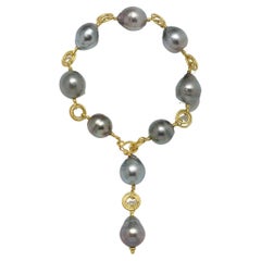 Faye Kim 18 Karat Gold Multi-Loop Black Tahitian Baroque Pearl Bracelet